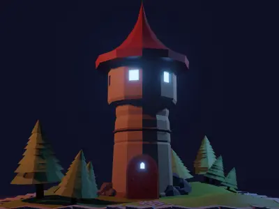 Fantasy tower low-poly model  Free low-poly 3D model