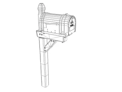 Mailbox on wooden post Low-poly 3D model