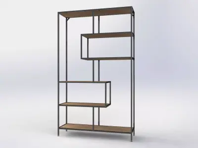 Industrial Metal Wood Shelf Unit 3D model