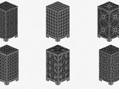 Wooden Lamp pack Laser Cut desk lamp lampshade set Low-poly 3D model