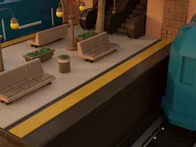 Subway Station Cartoon low-poly 3d model Game 3D model