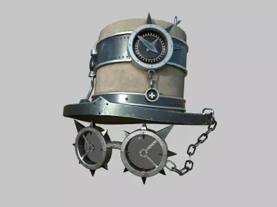 Steampunk Hat 07 Beige Steel - SciFi Character Design Low-poly 3D model