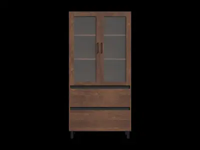 Modern Double Glass Door With 2 Drawers Hutch Low-poly 3D model