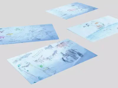 Child Hand Drawing Sketches Low-poly 3D model