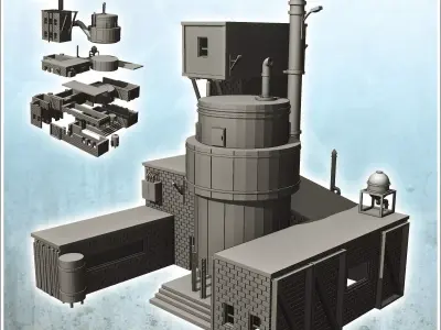 Brick industrial plant with large tank and elevated cabin 20 - M 3D print model