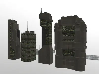 Sci Fi City Pack 8 Kit  Low-poly 3D model