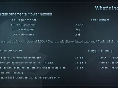 Decorative Ornamental Flowers - 15 Models with LODs 3D model