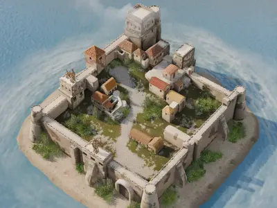 Medieval  Fortress Environment  Modular Game Ready 3D Asset Low-poly 3D model