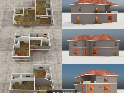 LOW POLY BUILDINGS house with tile roof 3D Model Pack