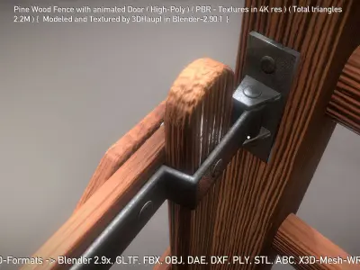 Pine Wood Fence with animated Door - High-Poly Version 3D model