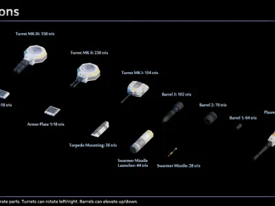 Spaceship Bombers Gunships Low-poly 3D model