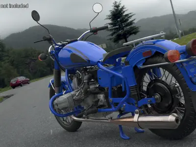  Retro Classic Blue Motorcycle Rigged 