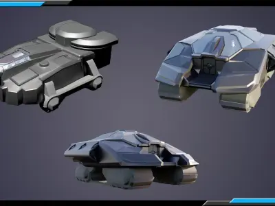 Stylized SciFi Starships with Interiors  3D Model Pack