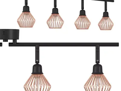 4 Light Metal Ceiling Lamp Copper Volga 3D model