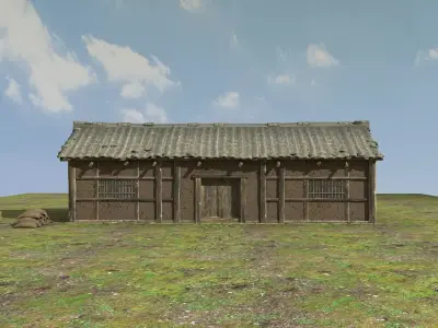 A dilapidated barn Low-poly 3D model