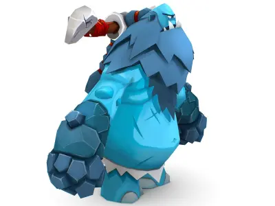 Blue Giant Golem Troll Snowman Viking Warrior Iceman Low-poly 3D model