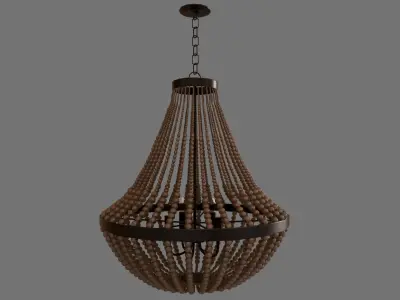 Large Taupe Wood Bead Teardrop 5 Light Chandelier Free 3D model