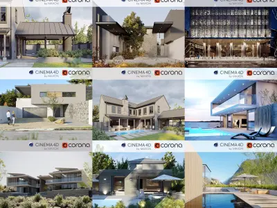 Set 5 - Corona C4D - 8 x Exterior Scenes 3D Model Pack