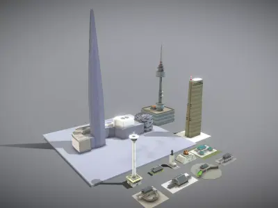Famous buildings in South Korea 3D Model Pack Low-poly 3D model