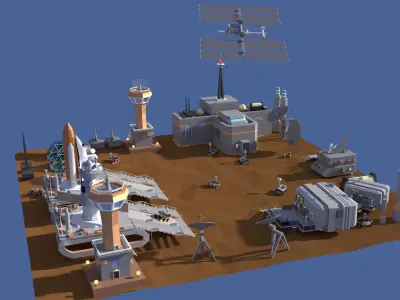 Low Poly Cartoony Space Colony Pack Low-poly 3D model