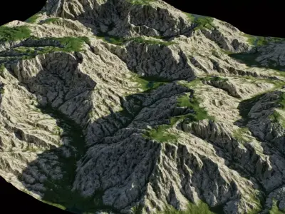Realistic Rocky Grassland 3D Terrain Environment  Low-poly 3D model