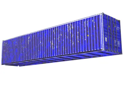 Two-door 40ft scratched dirty blue container 3D model