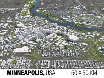Minneapolis 50x50km City Map Model 3D model