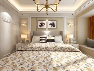 Modern European bedroom Vray 3Dmax model-o10 3D model