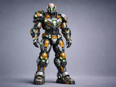 Futuristic Armored Humanoid Robot  Game Ready 3D Model-2 3D model