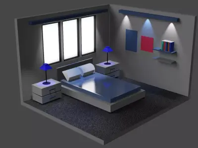 Isometric Bedroom Low-poly 3D model