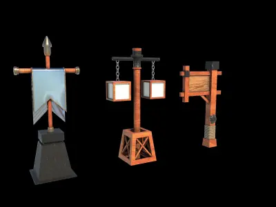 wooden sign  Low-poly 3D model