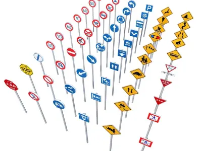 60 Japanese Traffic Sign Ultimate Collection Low-poly 3D model