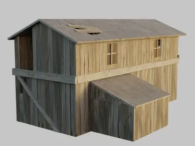 Old Wooden Farmhouse Low poly 3D Model Low-poly 3D model
