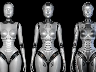 Futuristic Robot Woman Collection - No Rig 3D model