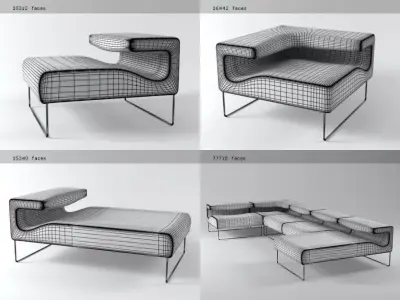 Lowseat four different colored sofas 3D model