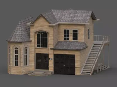 house with stairs and garage Free low-poly 3D model