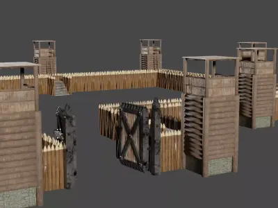 Wood Fortres Free low-poly 3D model