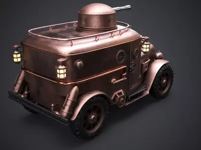 Steampunk Armored Van 3D Model - PBR Textured Vehicle Low-poly 3D model