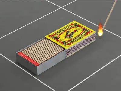 Matchbox box of matches with fire in it Free 3D model