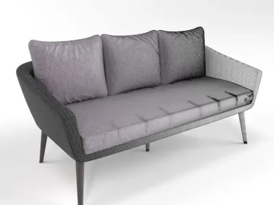 Garden furniture rattan natural and black 3D model