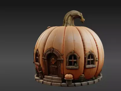 Enchanted Pumpkin Cottage 3D Model Halloween Fairy Home 3D print model