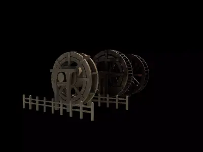 wooden water wheels set  3D model