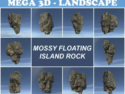 Low poly Mossy Floating Island Rock Pack 211205 Low-poly 3D model