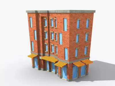 Cartoon Building x34 Low-poly 3D model