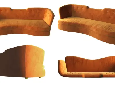Sofa orange mustard color  three four seater 3D model
