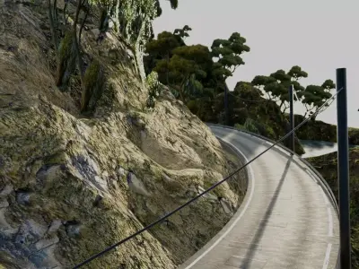 Realistic Stylized Mountain Terrain with Curved Road Low-poly 3D model