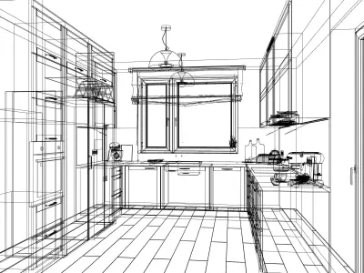 Grey Classic Kitchen  Dust Grey  Full kitchen scene 3D model