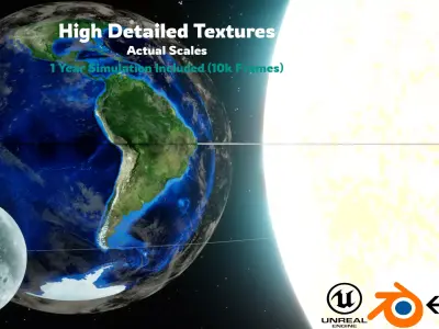 Photorealistic Earth Moon and Sun Low-poly 3D model