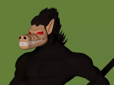 Ozaru gorilla with eyes and hair Low-poly 3D model