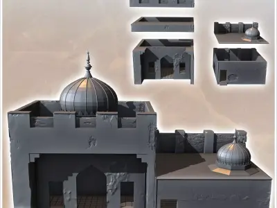 Eastern building with double domains flat roofs and battlement w 3D print model